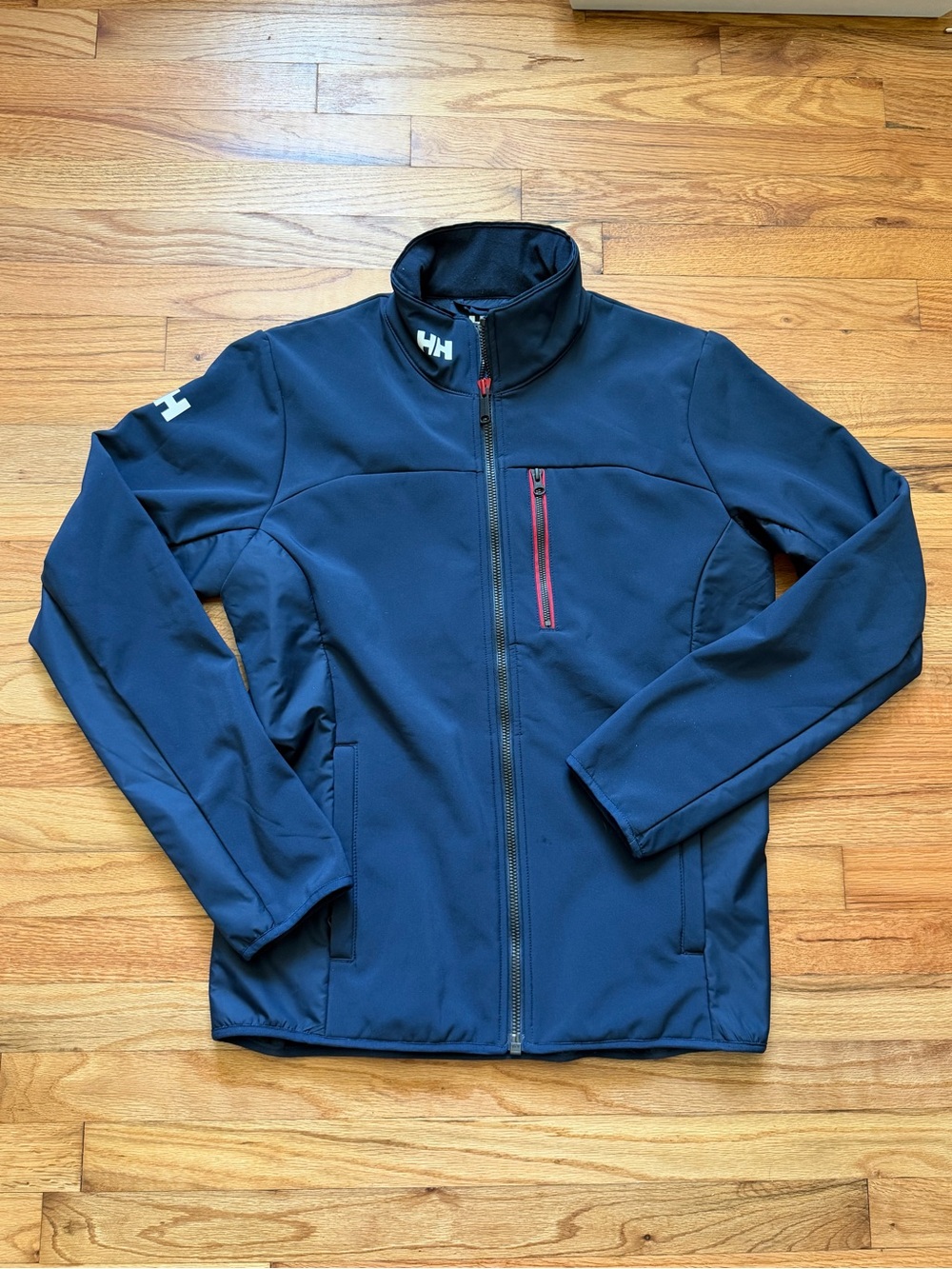 Helly Hansen Men’s Navy Performance Softshell Jacket with Red Zipper Accent